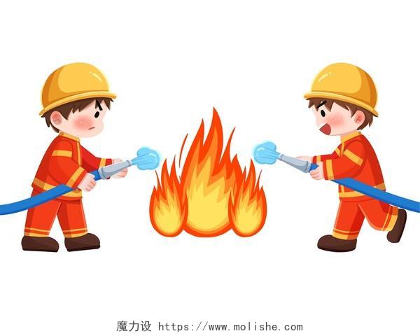 卡通人物消防员救火灭火增强消防意识PNG素材消防消防安全